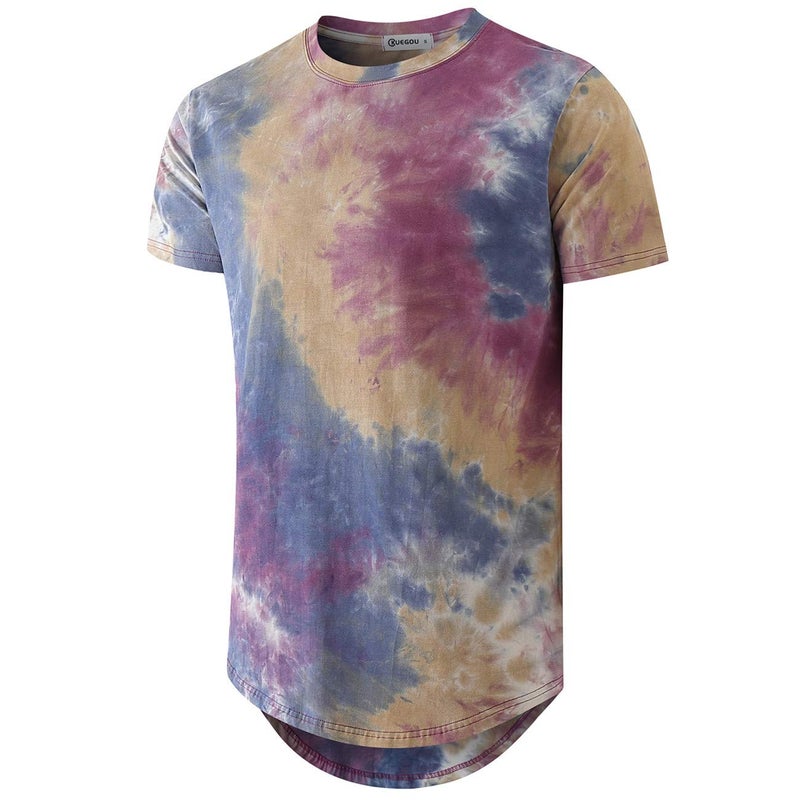 KLIEGOU Men's Hip hop Tie Dye Short Sleeve T-Shirt (K272 Yellow/Purple, Large) - Image 1